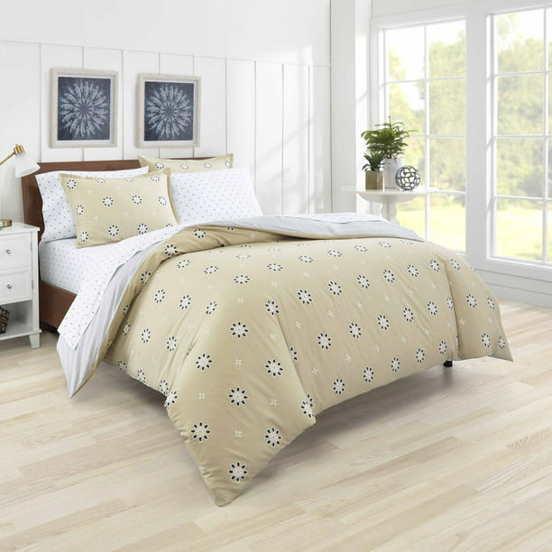 Lace Effect Natural Duvet Cover Printed Floral 300 Thread Count Sateen Beige
